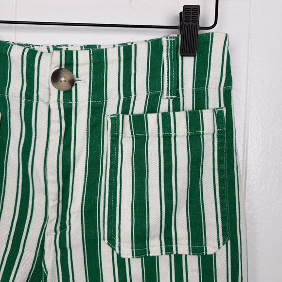 Maeve Anthro The Colette Full Length Pants Green White Stripe Linen Blend 26P - Picture 4 of 10